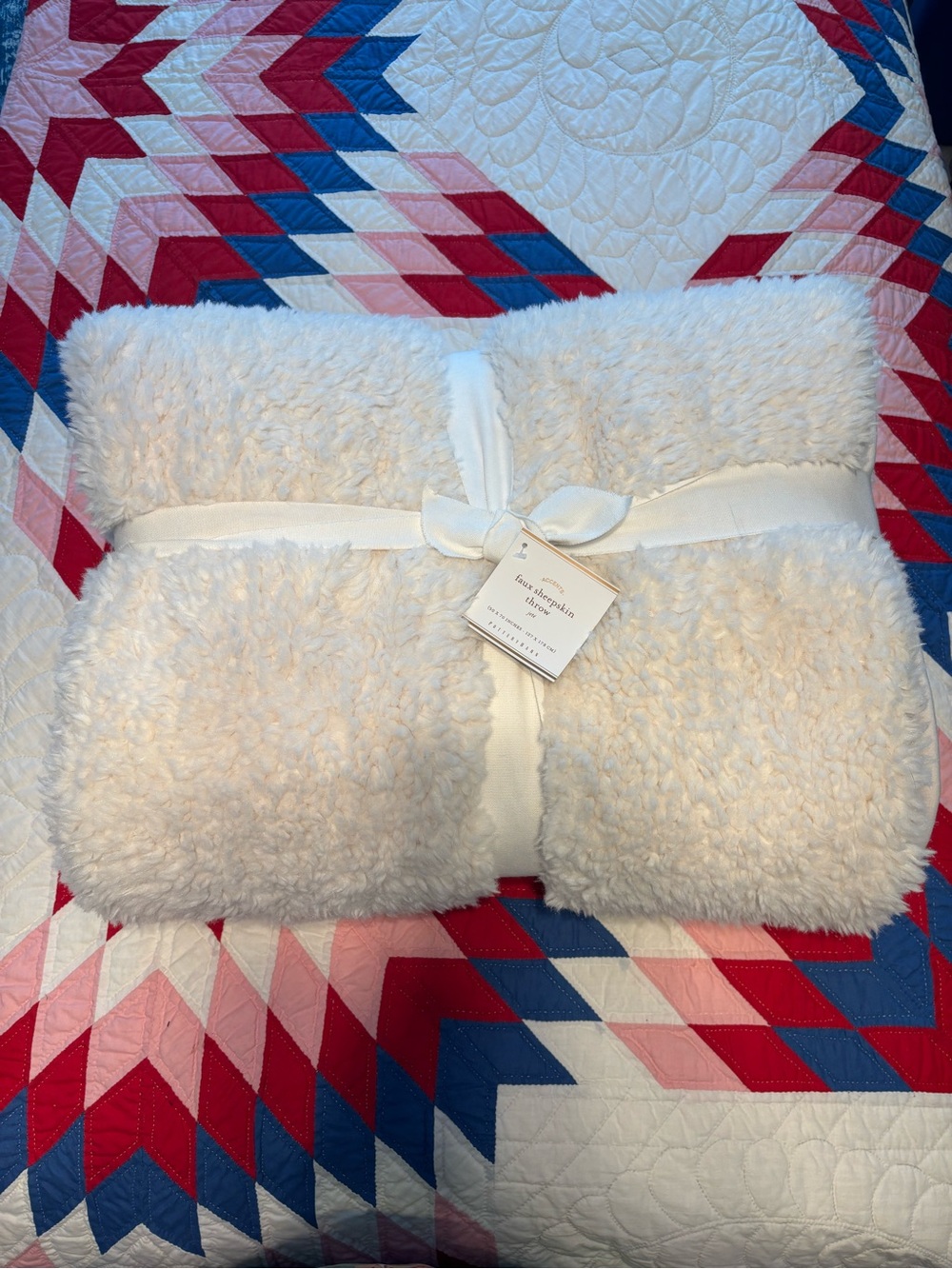Pottery Barn Plush Faux-Shearling Throw Blanket - Ivory- New